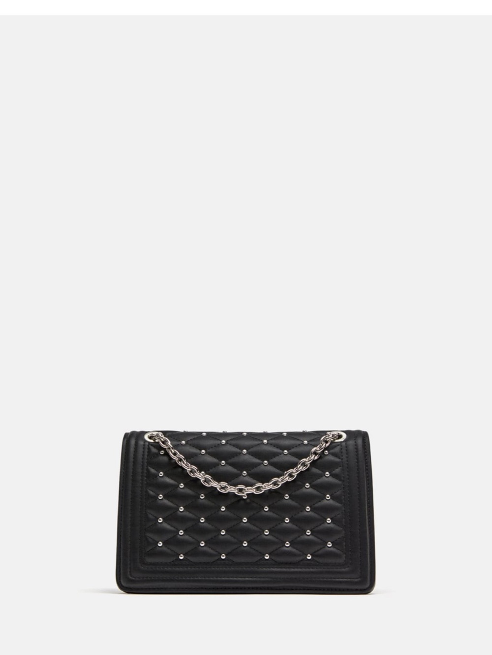 Zara Black Quilted Shoulder Bag with Silver Chain